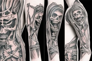 a full-length skeleton with a sword tattoo idea