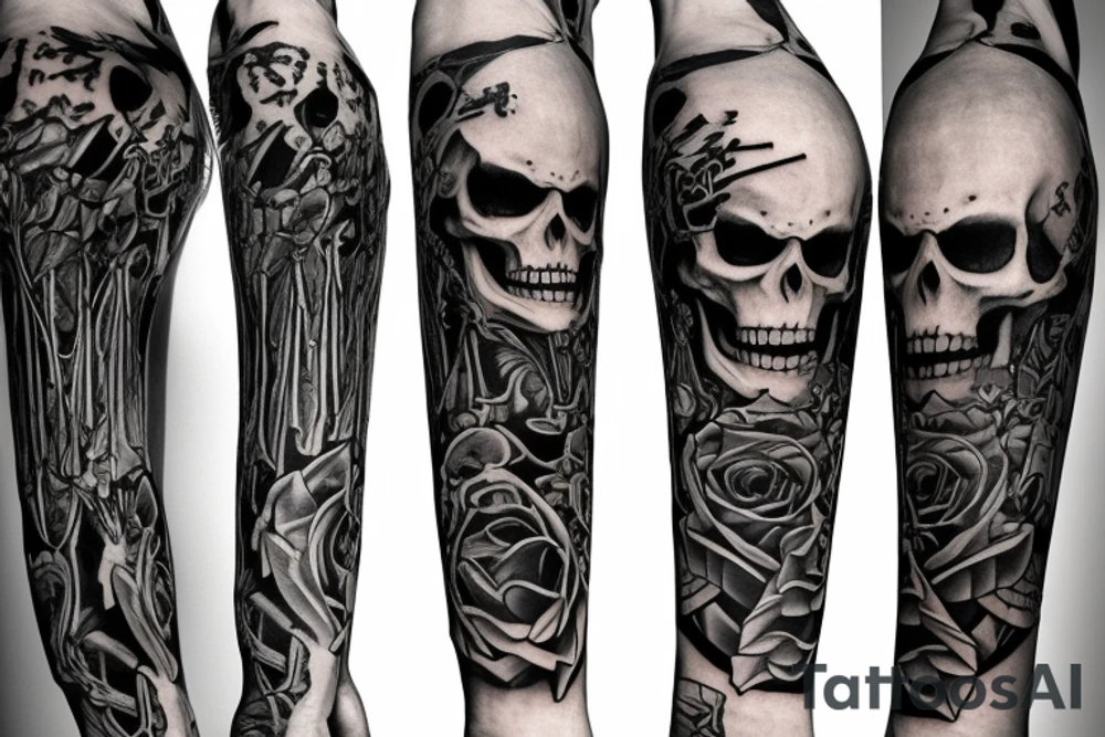a full-length skeleton with a sword tattoo idea