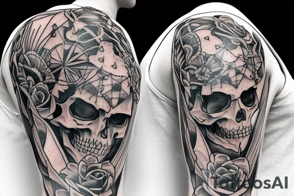 a full-length skeleton with a sword tattoo idea