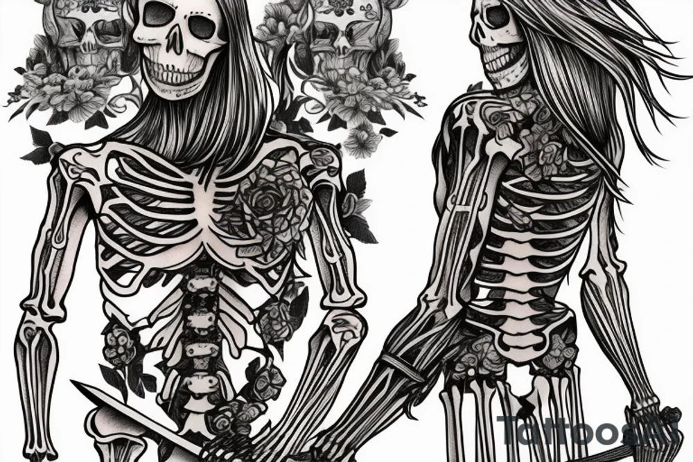 a full-length skeleton with a sword tattoo idea
