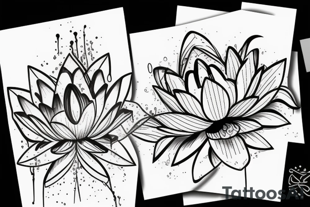 Abstract lotus flower with dripping lines tattoo idea