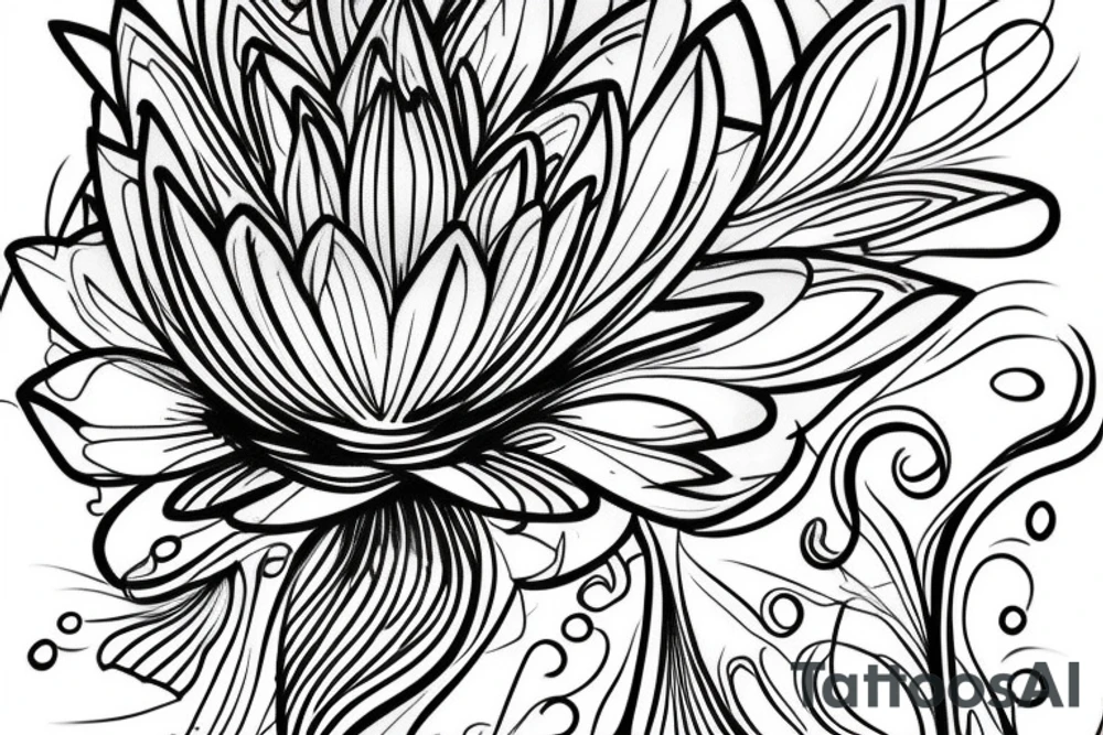 Abstract lotus flower with dripping lines tattoo idea