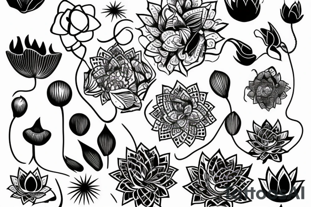 Abstract lotus flower with dripping lines tattoo idea