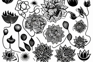 Abstract lotus flower with dripping lines tattoo idea