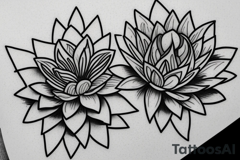 Abstract lotus flower with dripping lines tattoo idea
