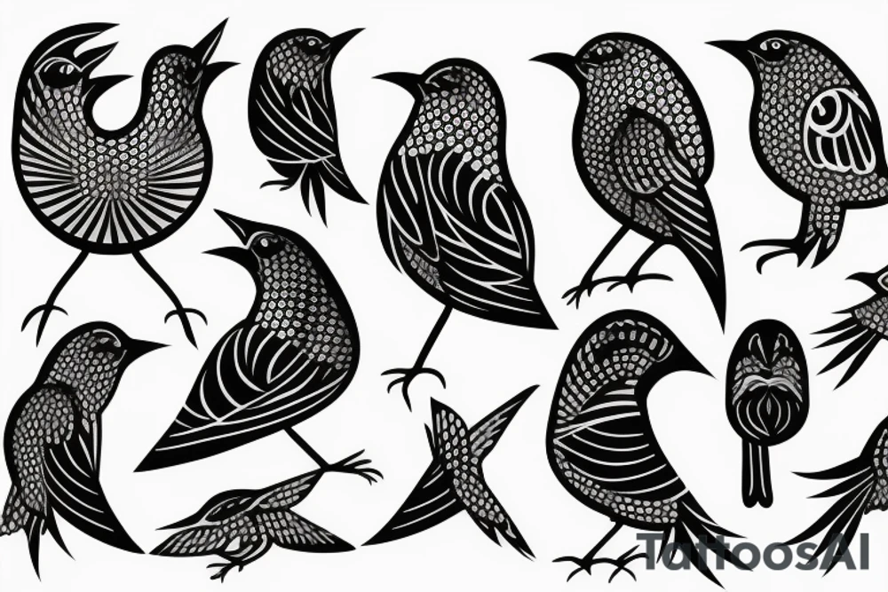 Dark linear bird tattoo idea