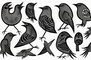 Dark linear bird tattoo idea