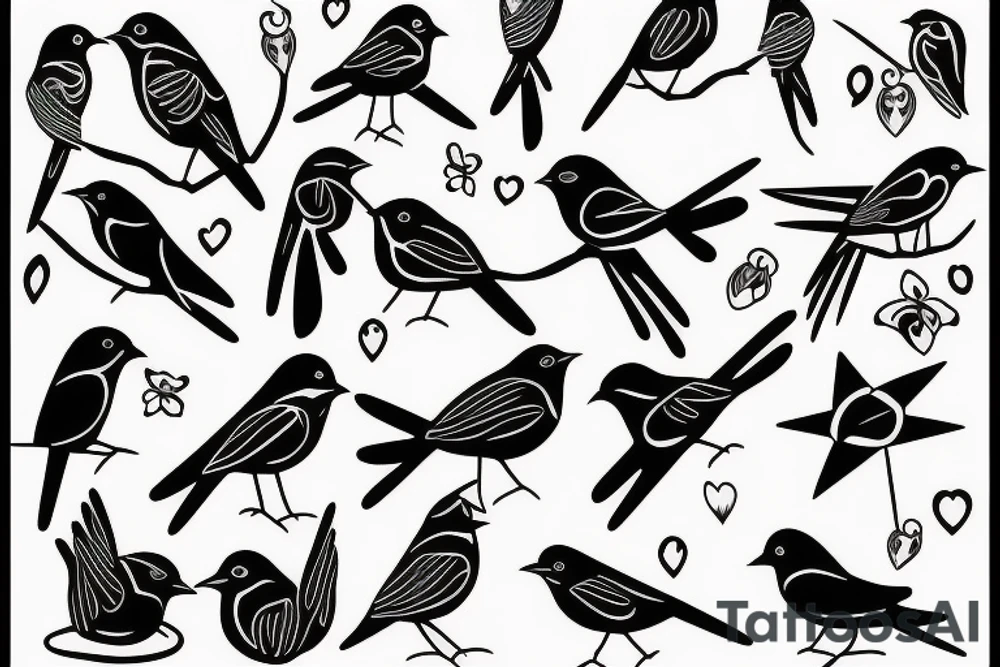 Dark linear bird tattoo idea