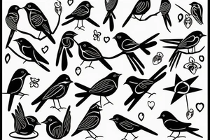 Dark linear bird tattoo idea
