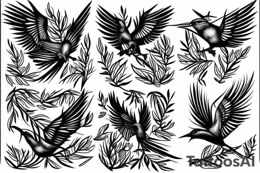 Dark linear mockingbird tattoo idea