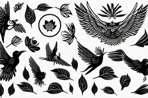 Open winged bird with lotus behind tattoo idea
