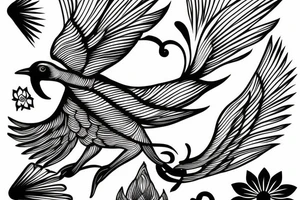 Open winged bird with lotus behind tattoo idea