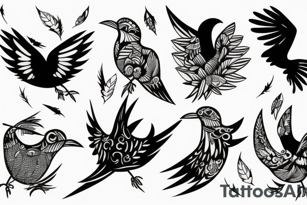 Abstract bird with dripping winga tattoo idea