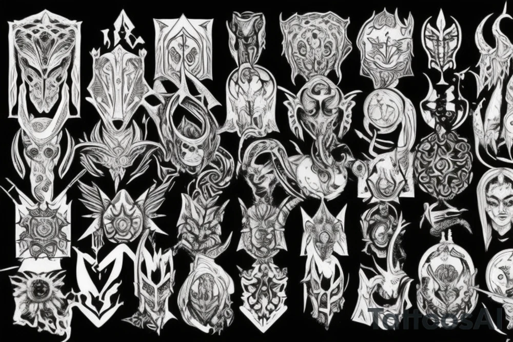 The Elder Skrolls, Gods, Aedra, Arkey, Mara, Zenutar, Julianos, Talos, Kinaerth, Stendar, Dibella tattoo idea