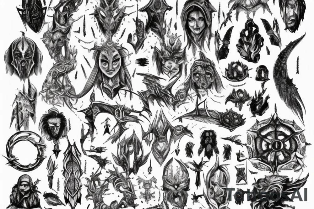 The Elder Skrolls, Gods, Aedra, Arkey, Mara, Zenutar, Julianos, Talos, Kinaerth, Stendar, Dibella tattoo idea