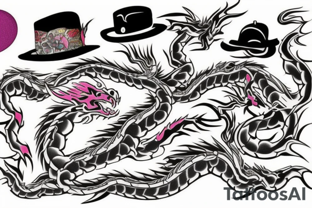 Color dragon in hat tattoo idea