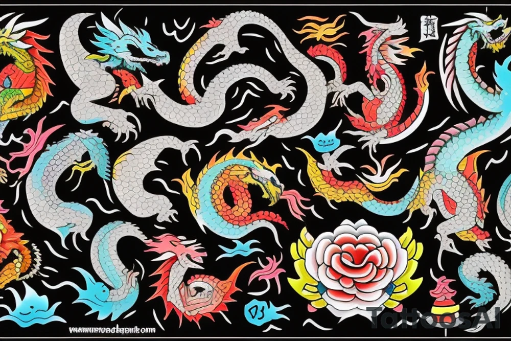 Color dragon in hat tattoo idea