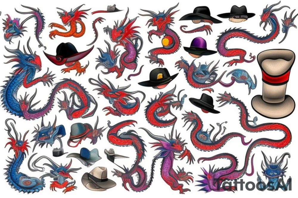 Color dragon in hat tattoo idea