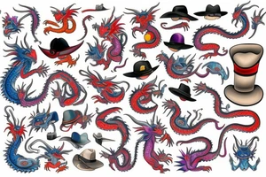 Color dragon in hat tattoo idea
