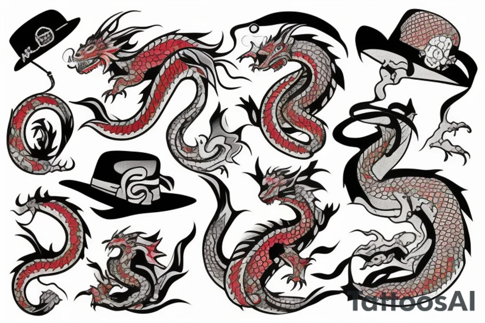 Color dragon in hat tattoo idea