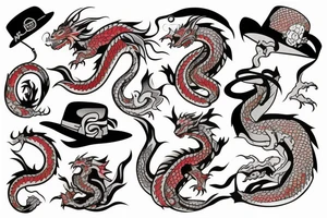 Color dragon in hat tattoo idea