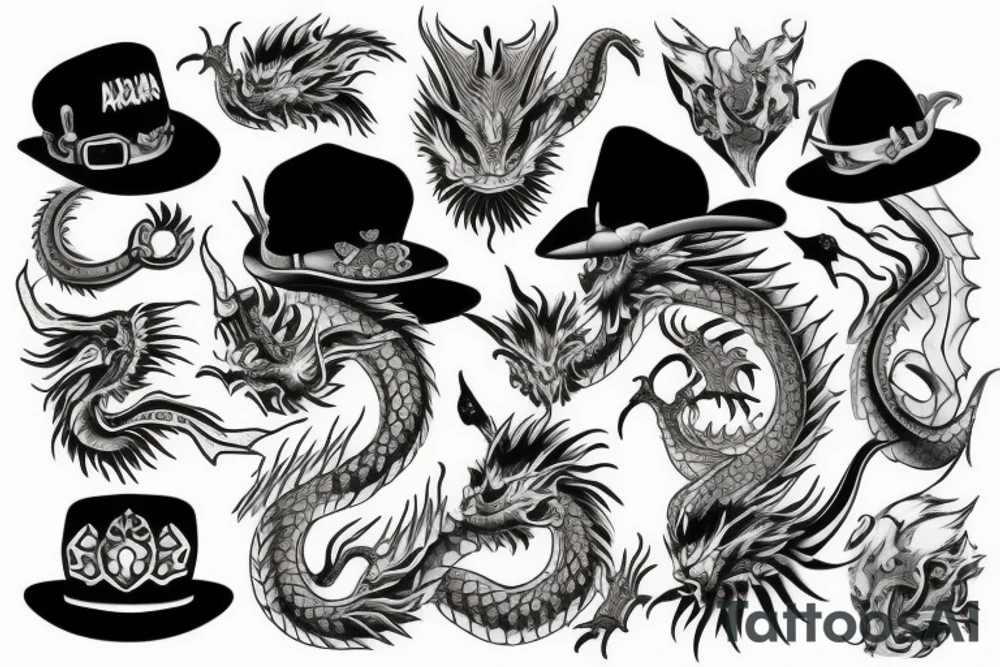 Color dragon in hat tattoo idea