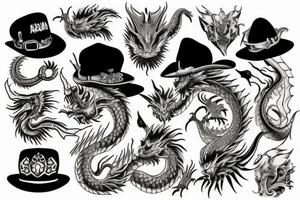Color dragon in hat tattoo idea