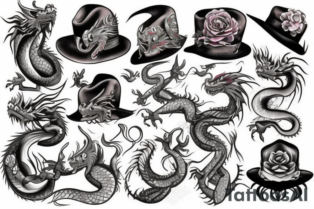 Color dragon in hat tattoo idea