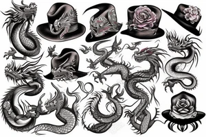 Color dragon in hat tattoo idea
