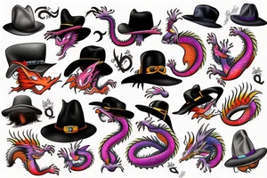 Color dragon in hat tattoo idea