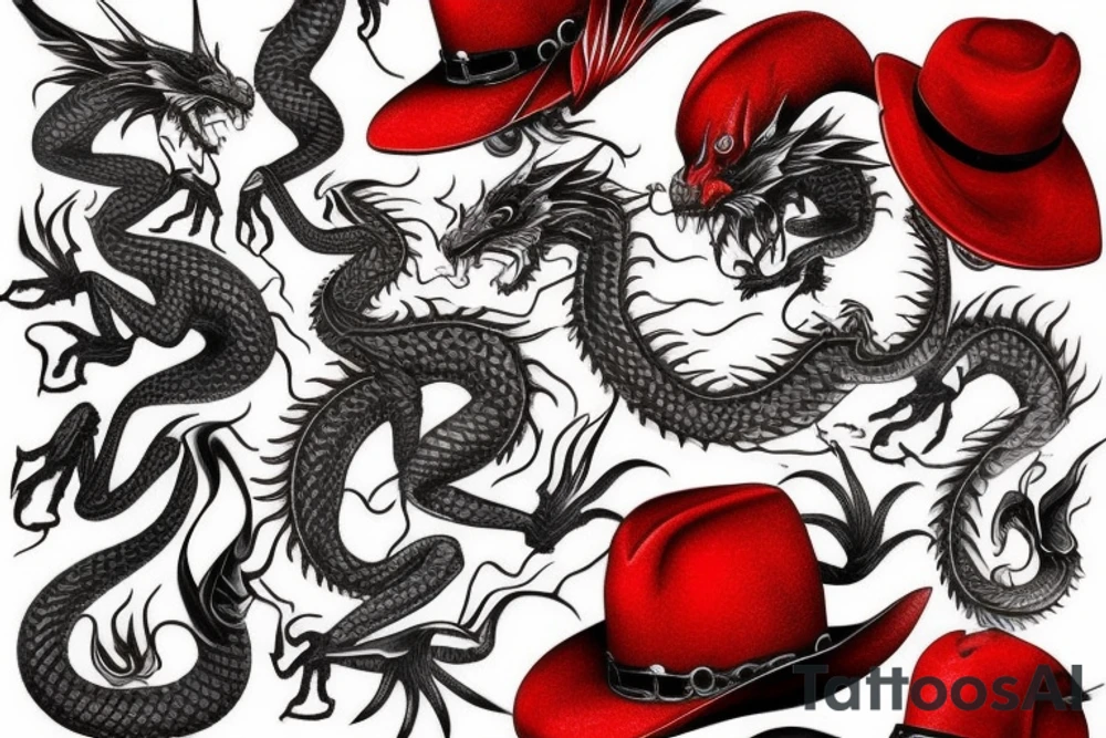 Red dragon in hat tattoo idea