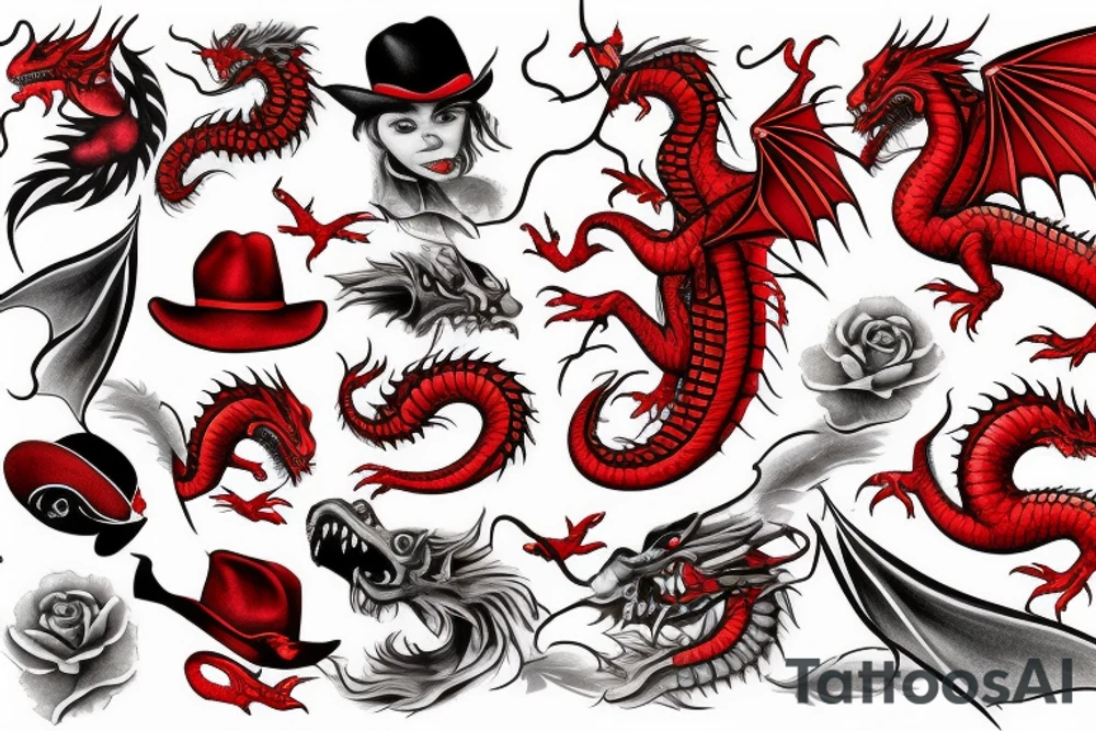 Red dragon in hat tattoo idea
