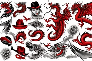 Red dragon in hat tattoo idea