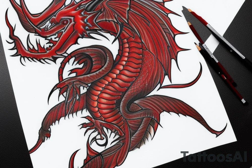 Red dragon in hat tattoo idea