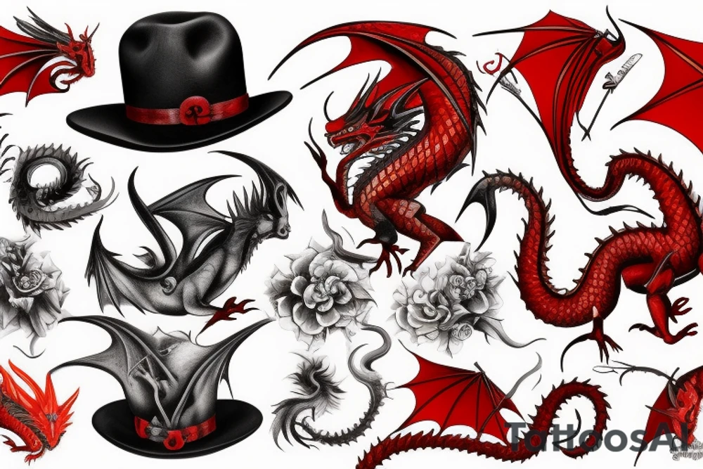 Red dragon in hat tattoo idea