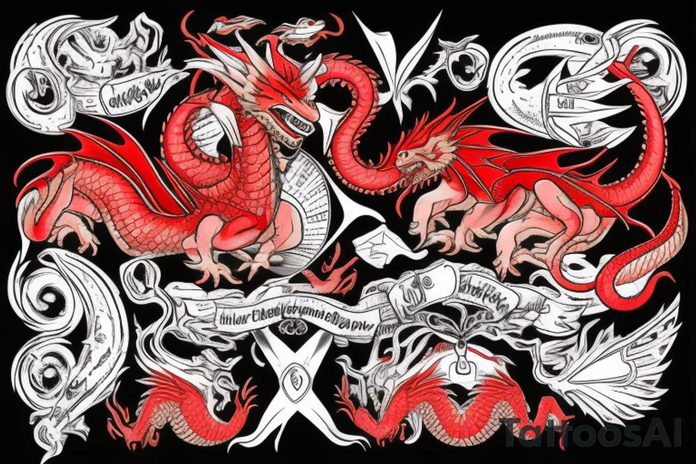 Red dragon in hat tattoo idea