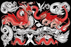 Red dragon in hat tattoo idea
