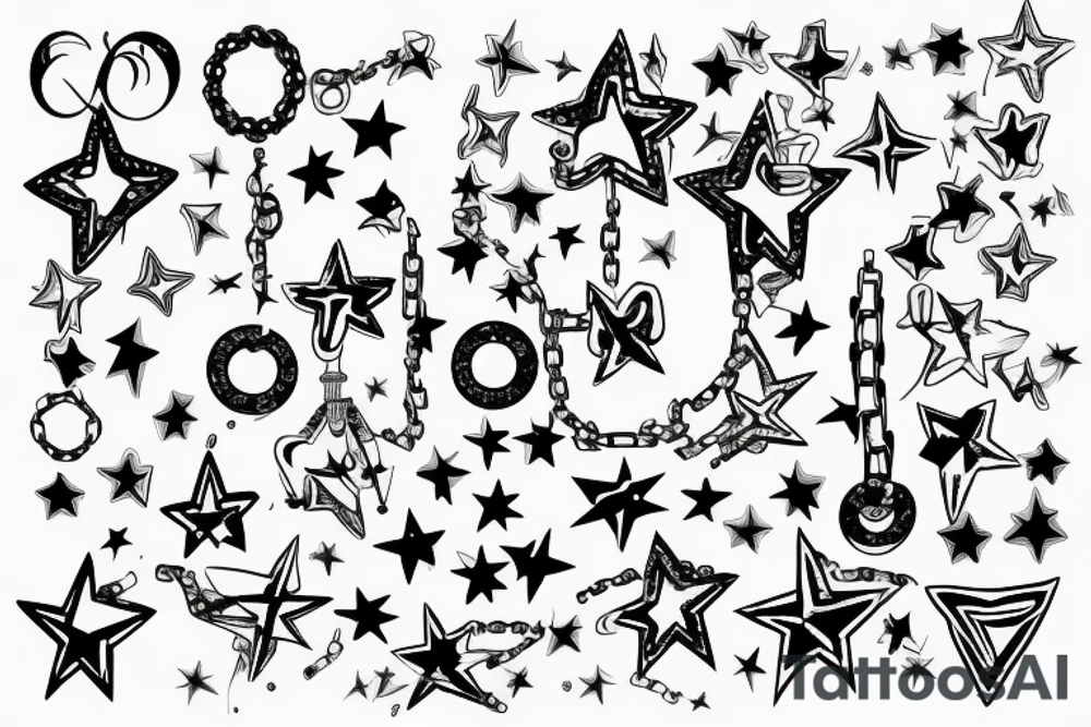 one star on each shoulder passing to the collarbone in the form of a chain tattoo idea