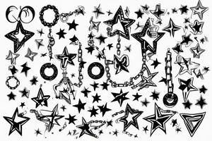 one star on each shoulder passing to the collarbone in the form of a chain tattoo idea