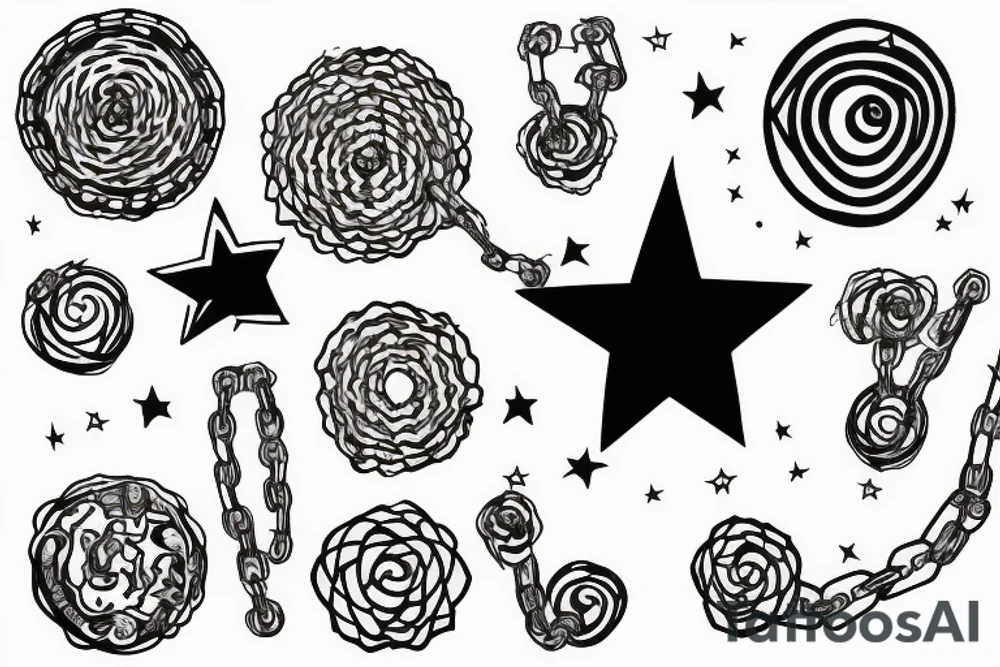 one star on each shoulder passing to the collarbone in the form of a chain tattoo idea