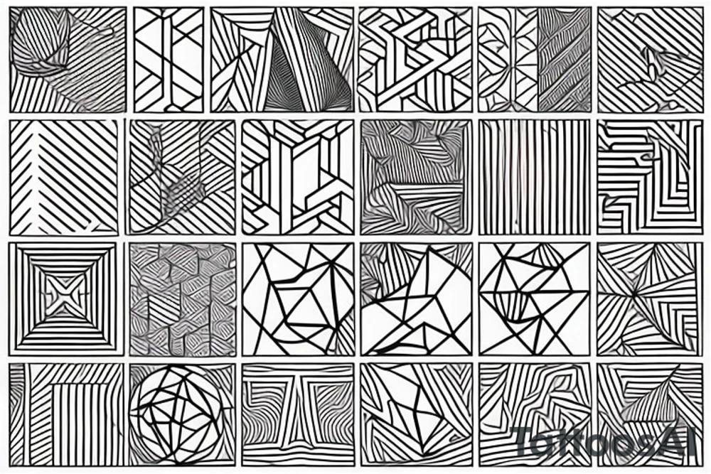 Abstract lines and patterns creating a complex geometric shape tattoo idea