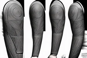 Abstract lines and patterns creating a complex geometric shape tattoo idea