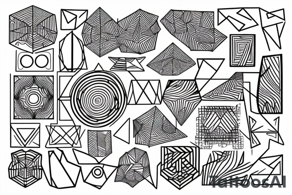 Abstract lines and patterns creating a complex geometric shape tattoo idea