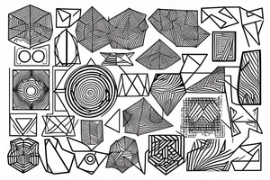 Abstract lines and patterns creating a complex geometric shape tattoo idea