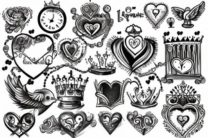 religious, cloud, heart, doves, clock, crown tattoo idea
