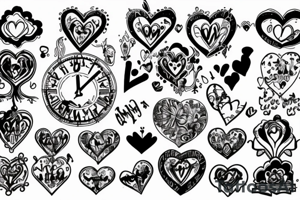 religious, cloud, heart, doves, clock, crown tattoo idea