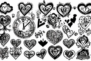 religious, cloud, heart, doves, clock, crown tattoo idea