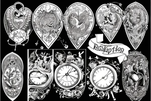 religious, tattoo with clouds, heart, doves, clock, a crown tattoo idea