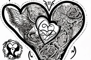 religious, tattoo with clouds, heart, doves, clock, a crown tattoo idea