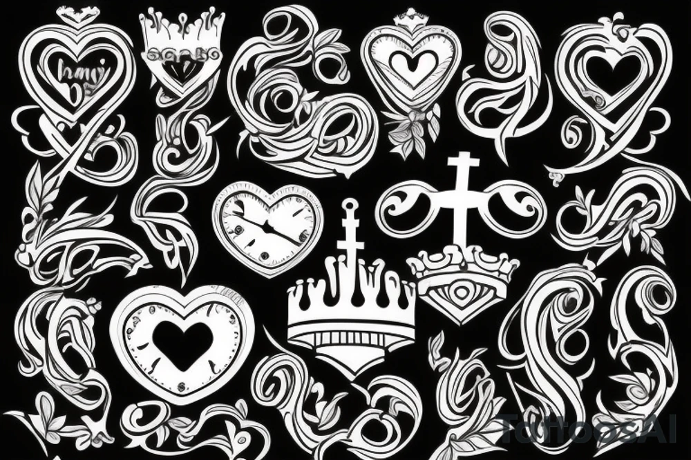 religious, tattoo with clouds, heart, doves, clock, a crown tattoo idea religious, tattoo with clouds, heart, doves, clock, a crown tattoo idea
